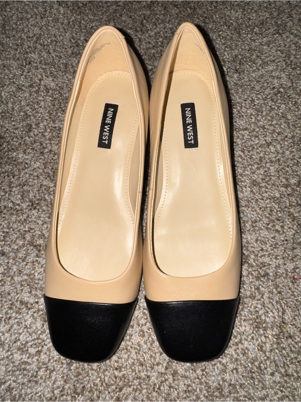 Nine West Beige and Black Cap-Toe Flats